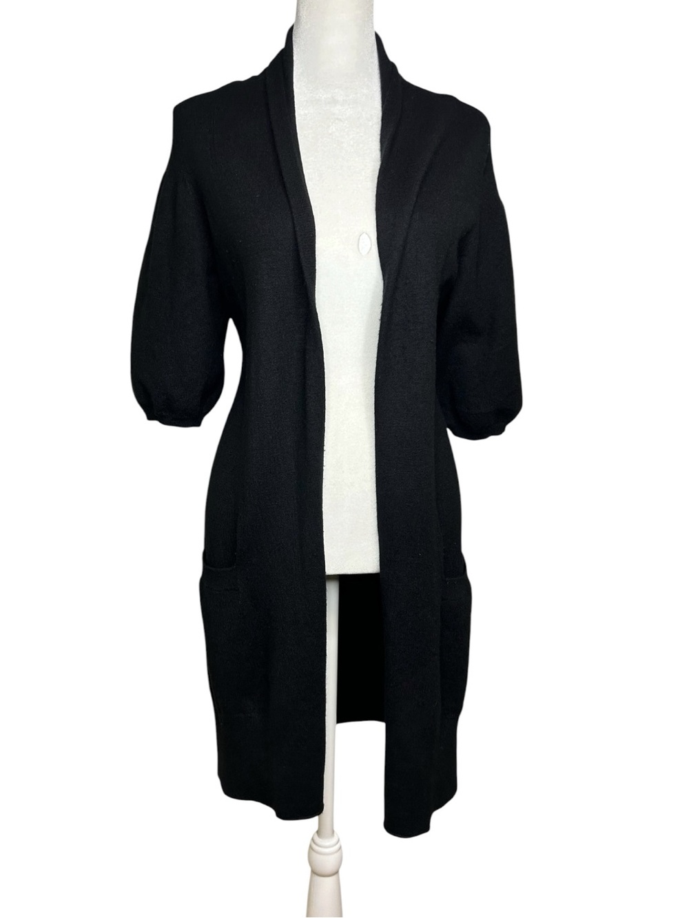 Vince 100% Cashmere Cardigan Sweater 1/2 Sleeve XS Black Minimalist Quiet Luxury